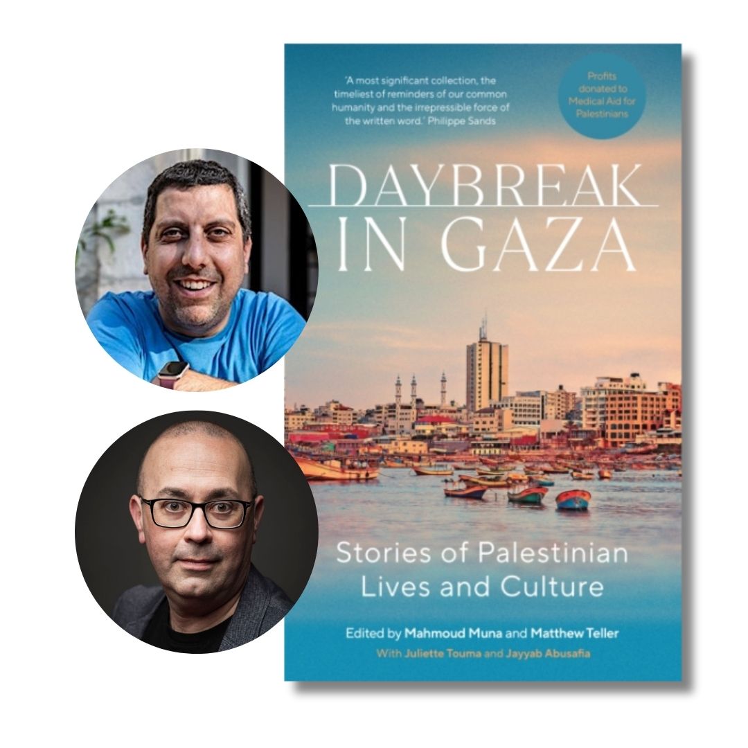 Book cover of Daybreak In Gaza and author photos