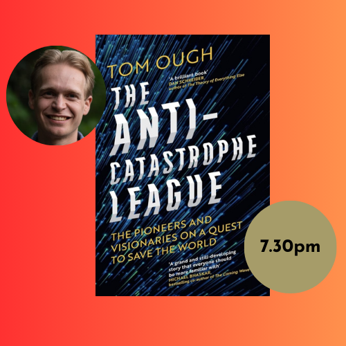 Image of book cover and author photo with abstract background
