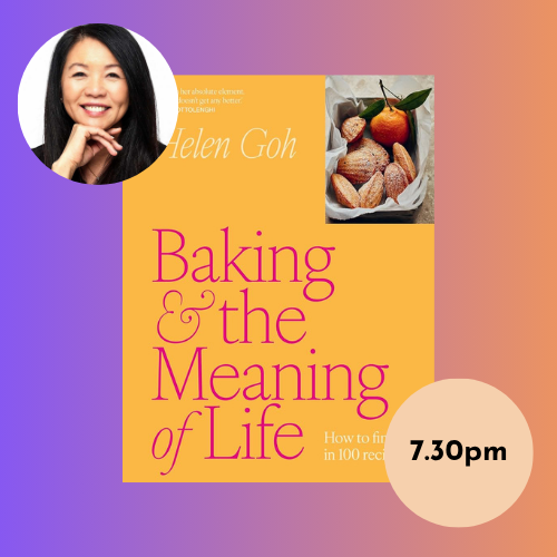 Image of book cover and author photo with abstract background