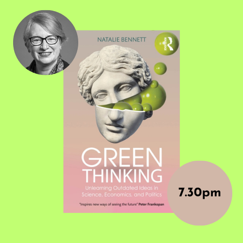 Poster with event title and book cover
