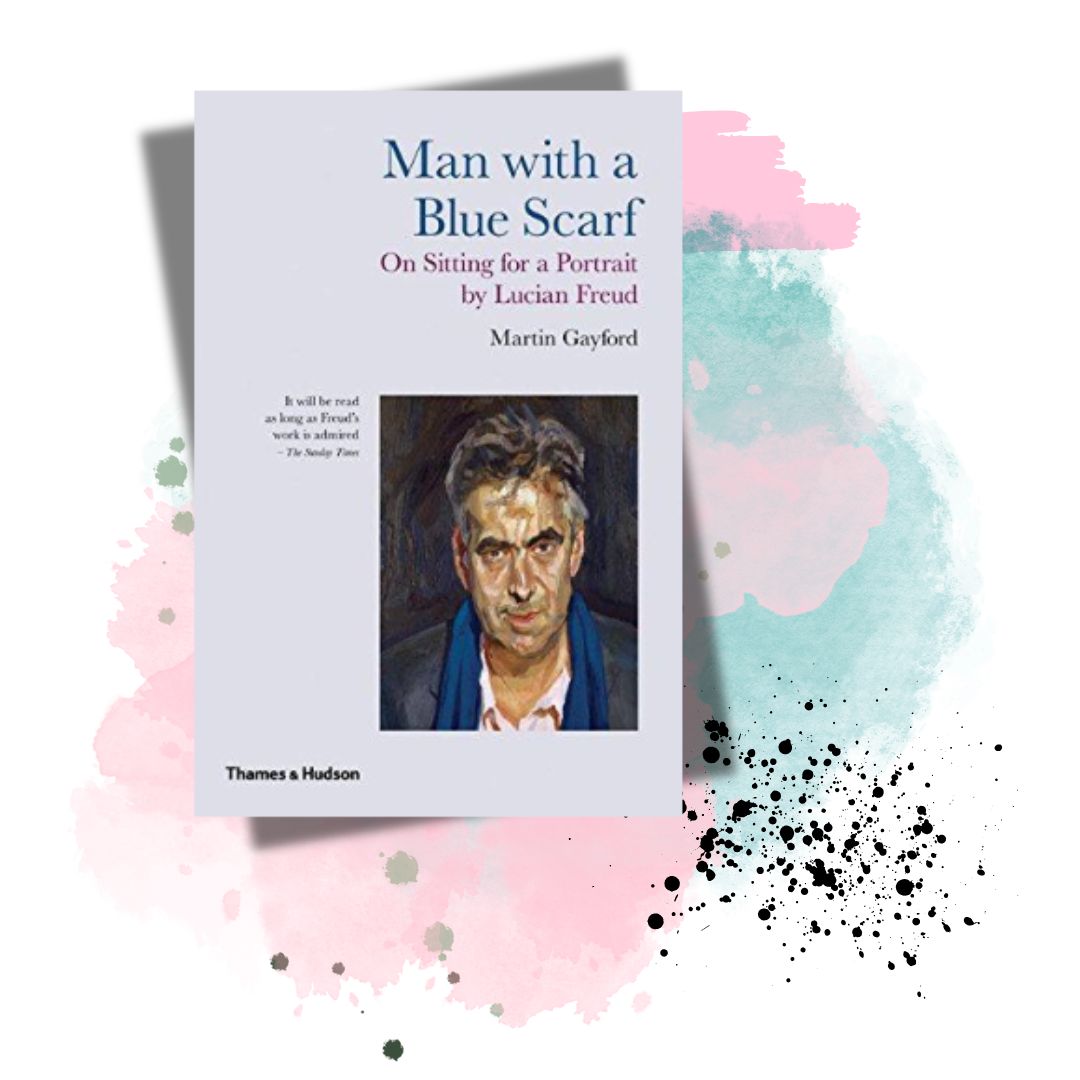 Book cover of Man With A Blue Scarf with abstract background