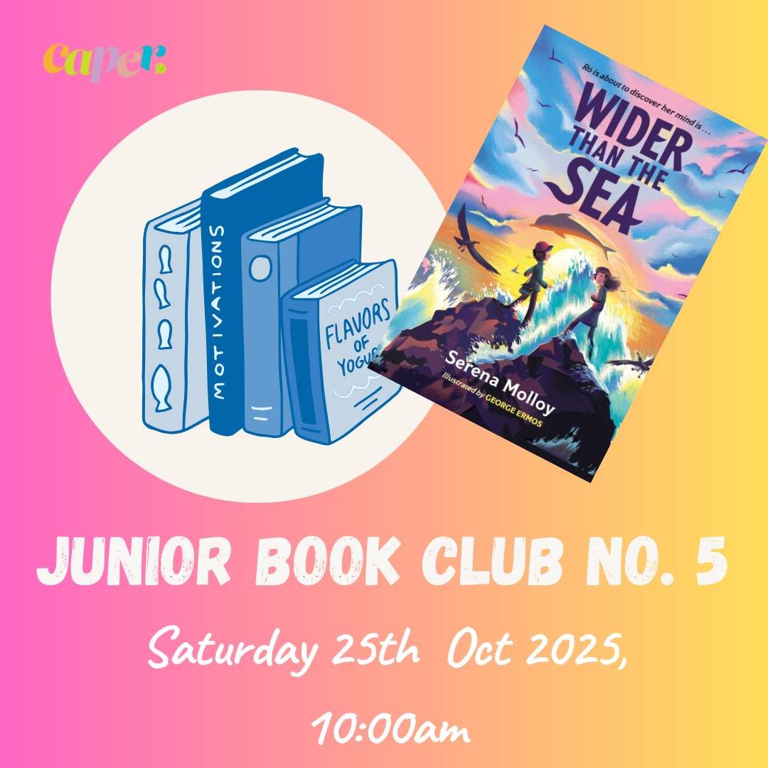 book cover and event details on gradient background