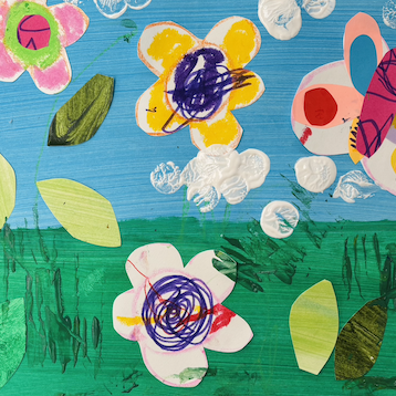 Painted and collaged flowers