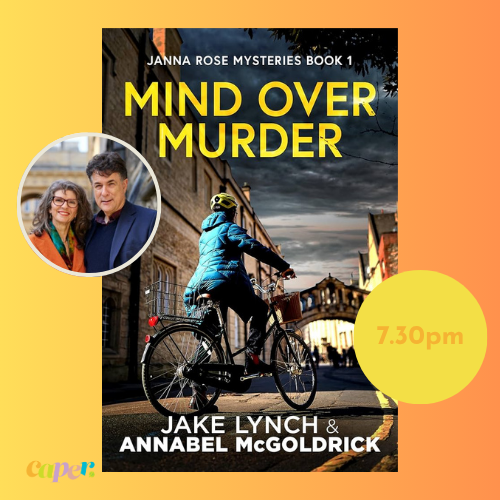 Book cover of Mind Over Murder and author photo with abstract background