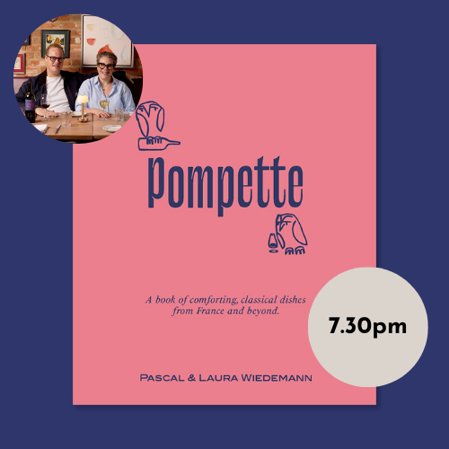 Poster with event title and book cover overlaid on black colour