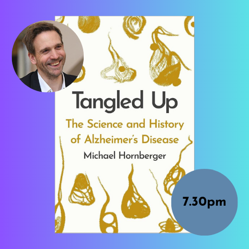 Image of book cover and author photo with abstract background